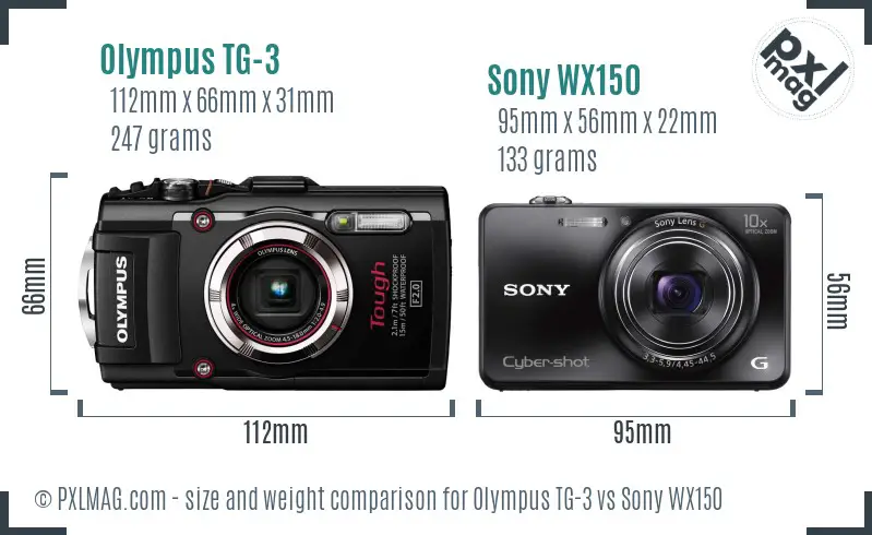 Olympus TG-3 vs Sony WX150 size comparison
