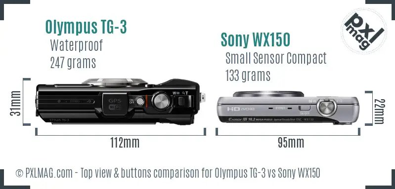 Olympus TG-3 vs Sony WX150 top view buttons comparison