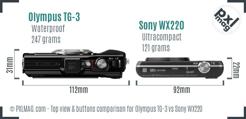 Olympus TG-3 vs Sony WX220 top view buttons comparison