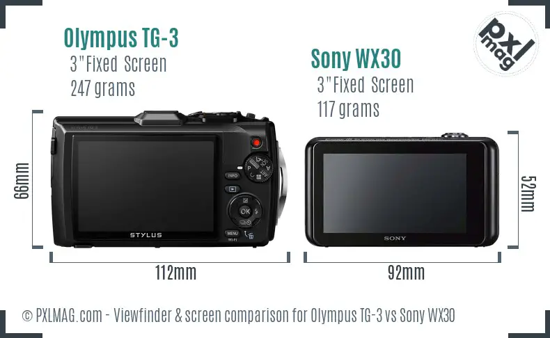 Olympus TG-3 vs Sony WX30 Screen and Viewfinder comparison