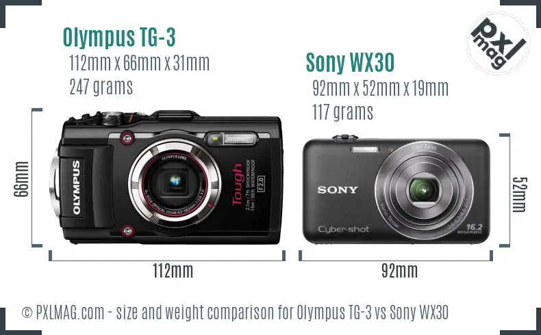 Olympus TG-3 vs Sony WX30 size comparison