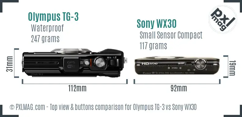Olympus TG-3 vs Sony WX30 top view buttons comparison