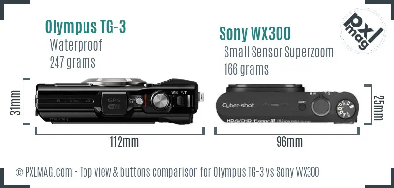 Olympus TG-3 vs Sony WX300 top view buttons comparison