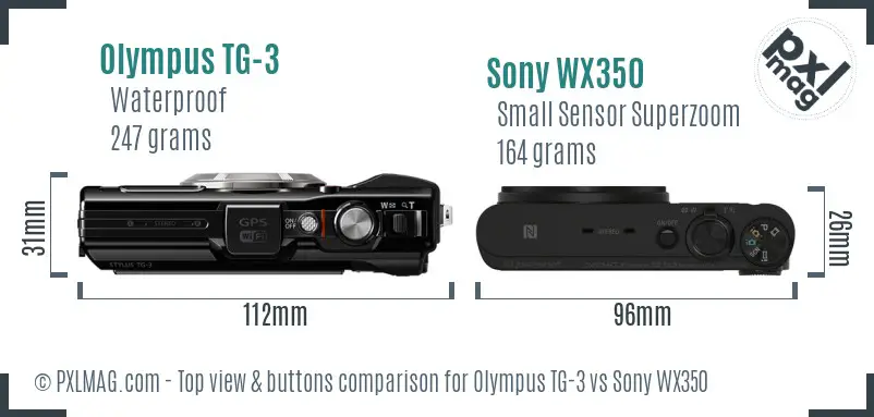 Olympus TG-3 vs Sony WX350 top view buttons comparison