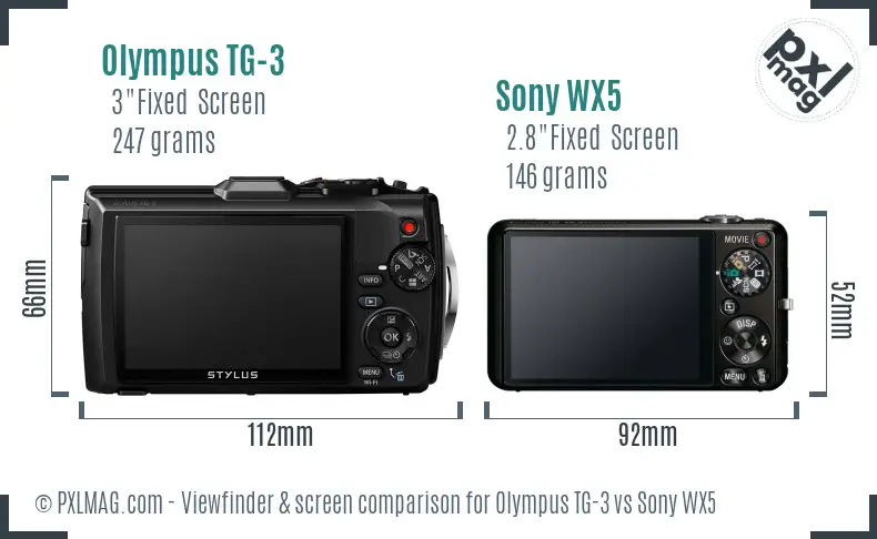Olympus TG-3 vs Sony WX5 Screen and Viewfinder comparison