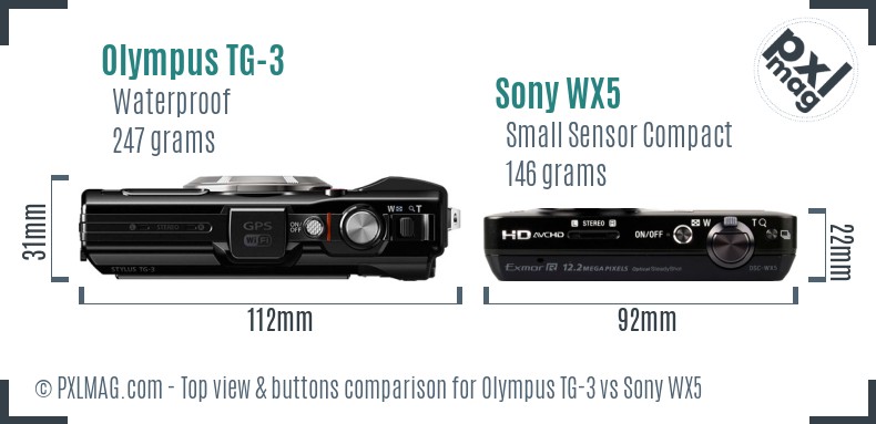 Olympus TG-3 vs Sony WX5 top view buttons comparison