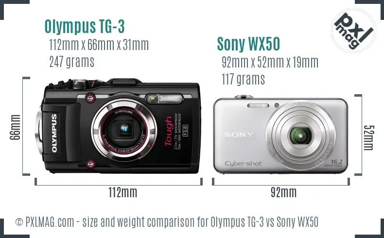 Olympus TG-3 vs Sony WX50 size comparison