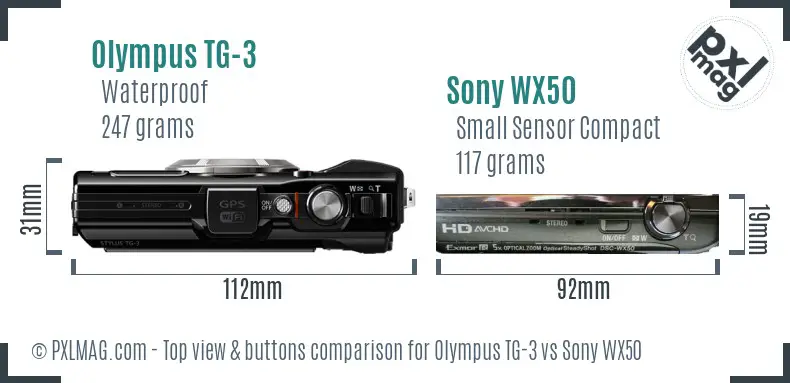 Olympus TG-3 vs Sony WX50 top view buttons comparison