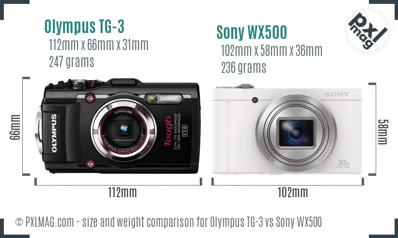 Olympus TG-3 vs Sony WX500 size comparison