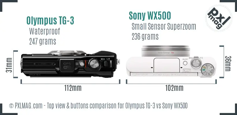 Olympus TG-3 vs Sony WX500 top view buttons comparison
