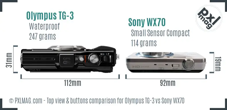 Olympus TG-3 vs Sony WX70 top view buttons comparison