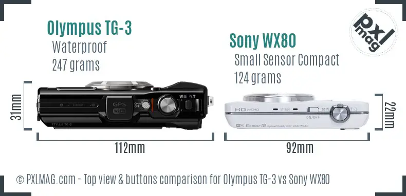 Olympus TG-3 vs Sony WX80 top view buttons comparison