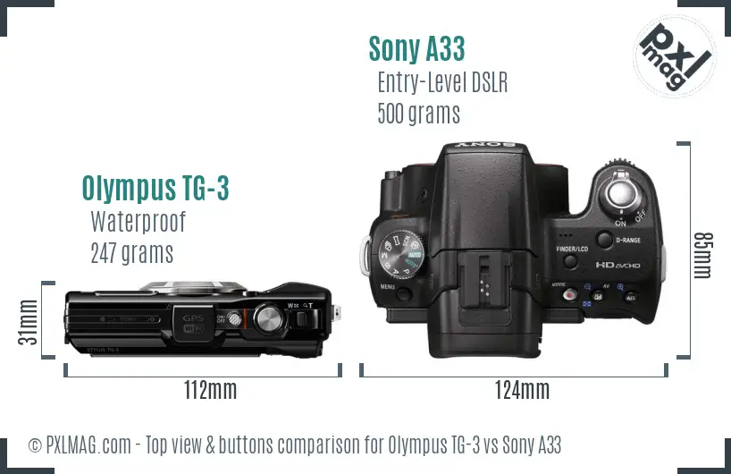 Olympus TG-3 vs Sony A33 top view buttons comparison