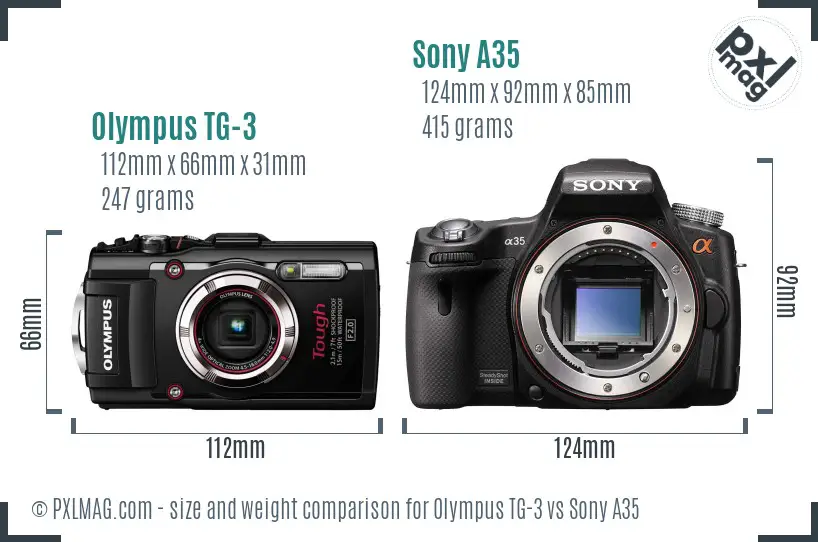 Olympus TG-3 vs Sony A35 size comparison