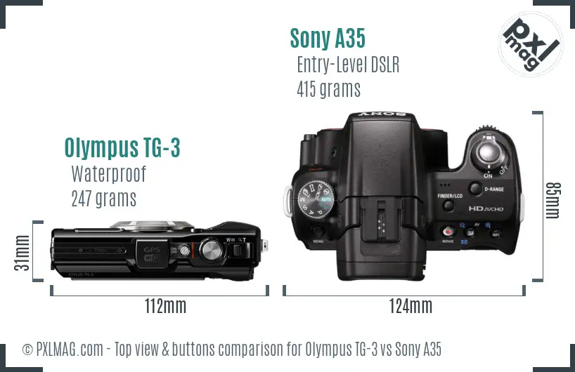 Olympus TG-3 vs Sony A35 top view buttons comparison