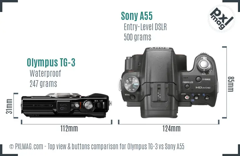 Olympus TG-3 vs Sony A55 top view buttons comparison