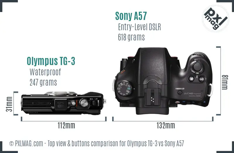 Olympus TG-3 vs Sony A57 top view buttons comparison