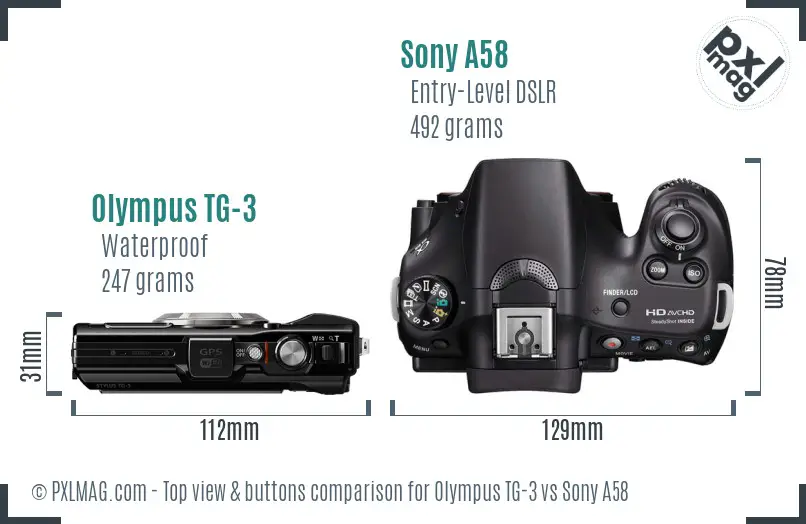 Olympus TG-3 vs Sony A58 top view buttons comparison