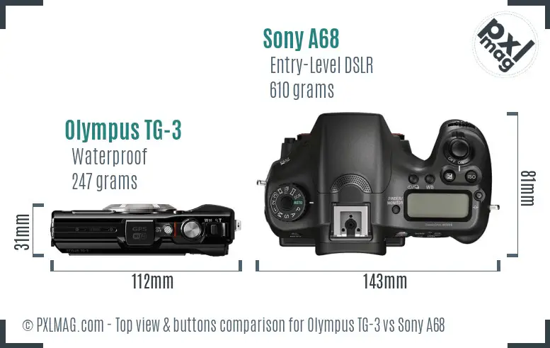Olympus TG-3 vs Sony A68 top view buttons comparison