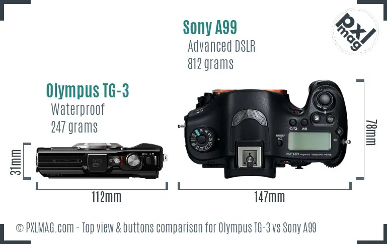 Olympus TG-3 vs Sony A99 top view buttons comparison