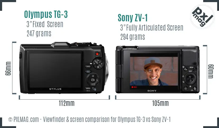 Olympus TG-3 vs Sony ZV-1 Screen and Viewfinder comparison