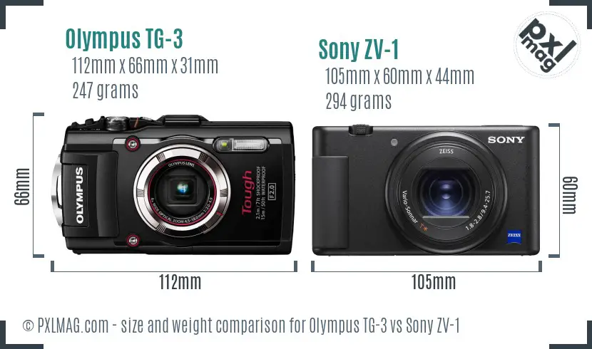Olympus TG-3 vs Sony ZV-1 size comparison