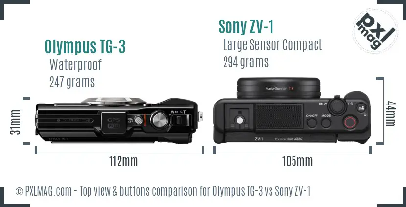 Olympus TG-3 vs Sony ZV-1 top view buttons comparison