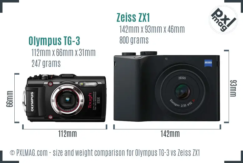 Olympus TG-3 vs Zeiss ZX1 size comparison