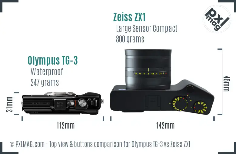 Olympus TG-3 vs Zeiss ZX1 top view buttons comparison