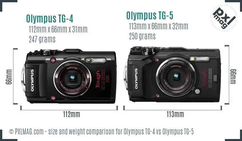 Olympus TG-4 vs Olympus TG-5 size comparison