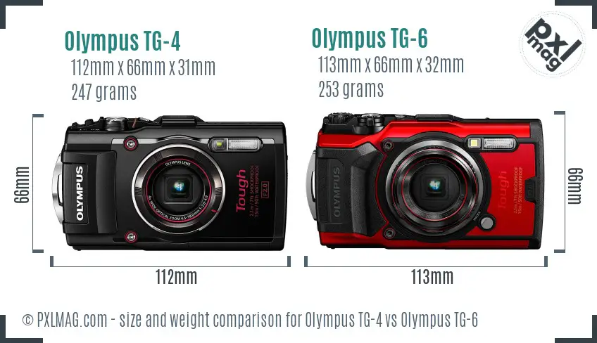 Olympus TG-4 vs Olympus TG-6 size comparison