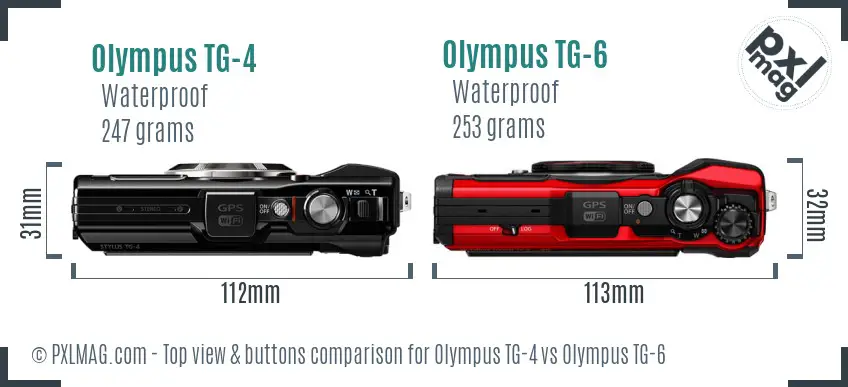 Olympus TG-4 vs Olympus TG-6 top view buttons comparison