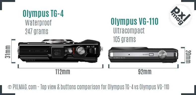 Olympus TG-4 vs Olympus VG-110 top view buttons comparison