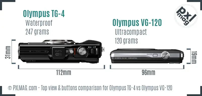 Olympus TG-4 vs Olympus VG-120 top view buttons comparison