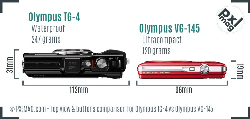Olympus TG-4 vs Olympus VG-145 top view buttons comparison