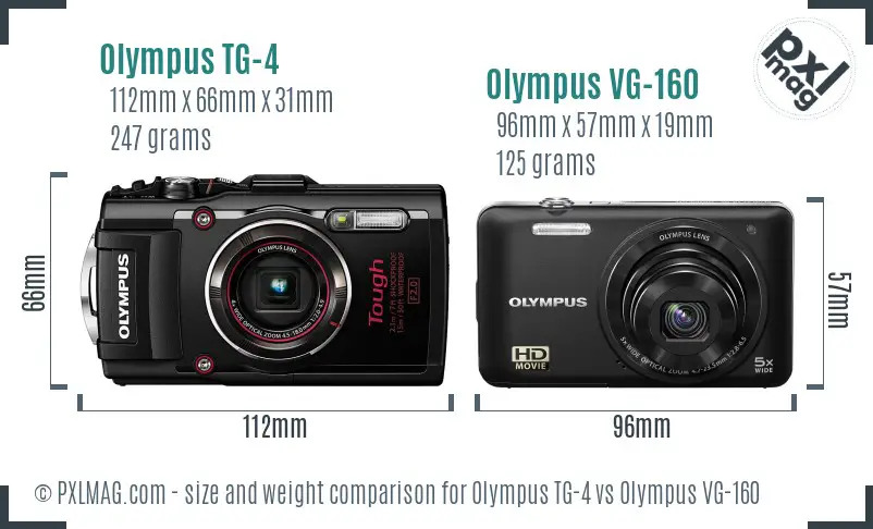 Olympus TG-4 vs Olympus VG-160 size comparison