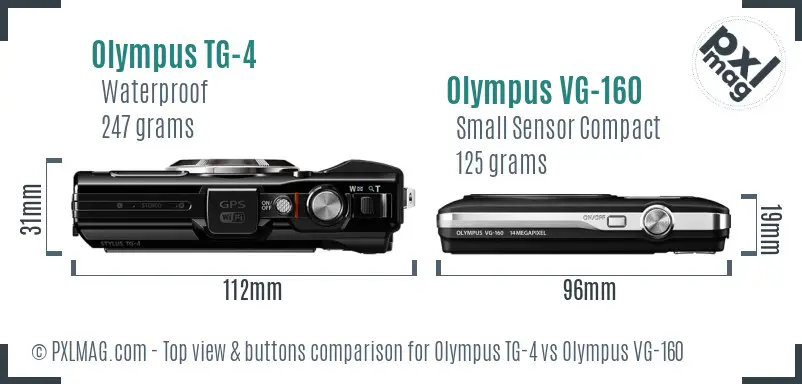 Olympus TG-4 vs Olympus VG-160 top view buttons comparison