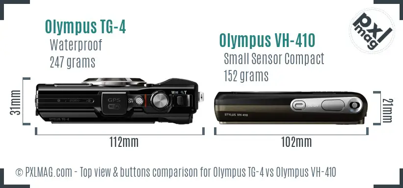 Olympus TG-4 vs Olympus VH-410 top view buttons comparison