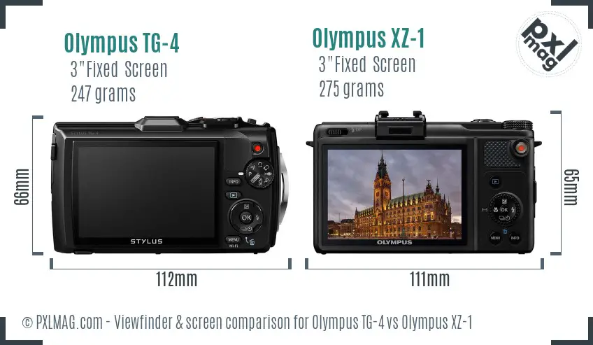 Olympus TG-4 vs Olympus XZ-1 Screen and Viewfinder comparison
