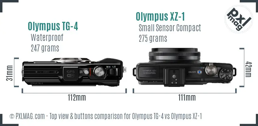 Olympus TG-4 vs Olympus XZ-1 top view buttons comparison