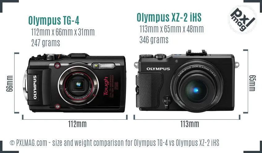 Olympus TG-4 vs Olympus XZ-2 iHS size comparison