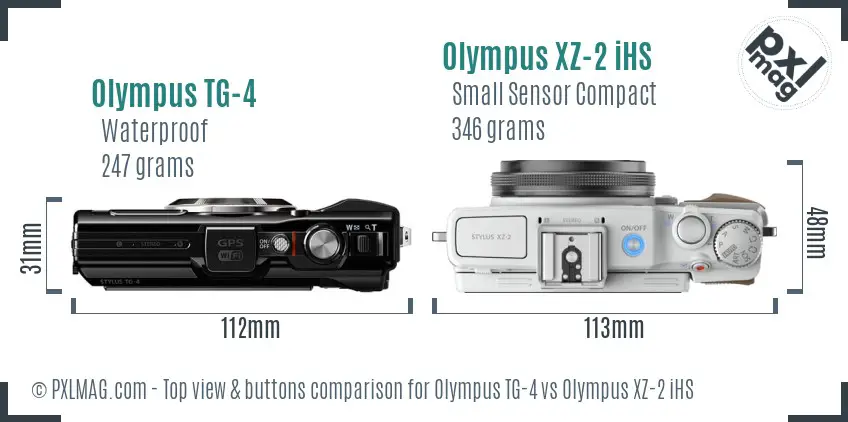 Olympus TG-4 vs Olympus XZ-2 iHS top view buttons comparison
