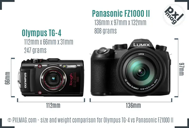 Olympus TG-4 vs Panasonic FZ1000 II size comparison