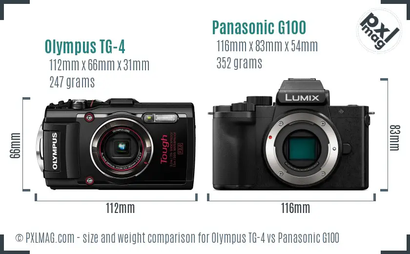 Olympus TG-4 vs Panasonic G100 size comparison