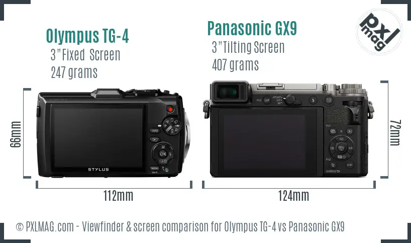 Olympus TG-4 vs Panasonic GX9 Screen and Viewfinder comparison