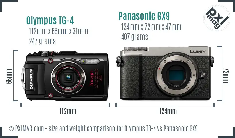 Olympus TG-4 vs Panasonic GX9 size comparison