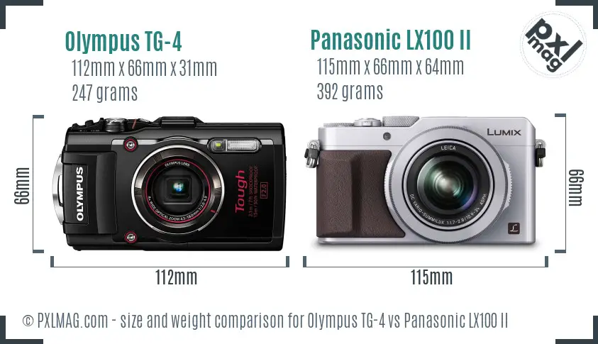 Olympus TG-4 vs Panasonic LX100 II size comparison