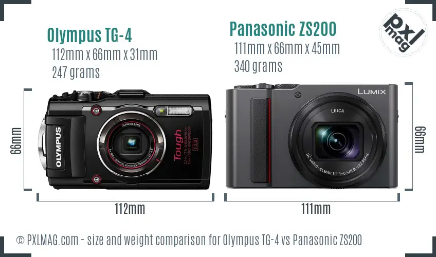 Olympus TG-4 vs Panasonic ZS200 size comparison