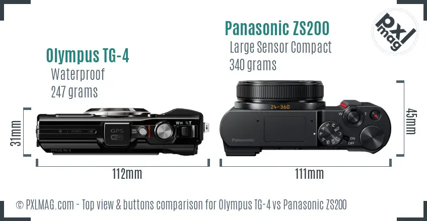 Olympus TG-4 vs Panasonic ZS200 top view buttons comparison