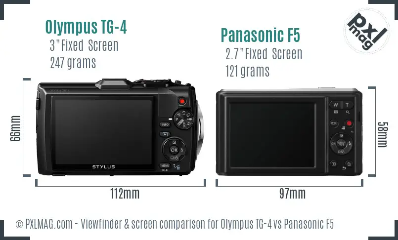 Olympus TG-4 vs Panasonic F5 Screen and Viewfinder comparison